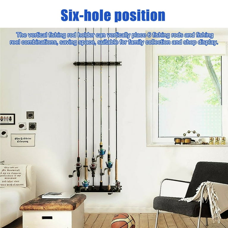 Eyotto Fishing Rod Rack Vertical Holder Horizontal Wall Mount Boat Pole Stand Storages, Size: 6 Fishing Rods, Black