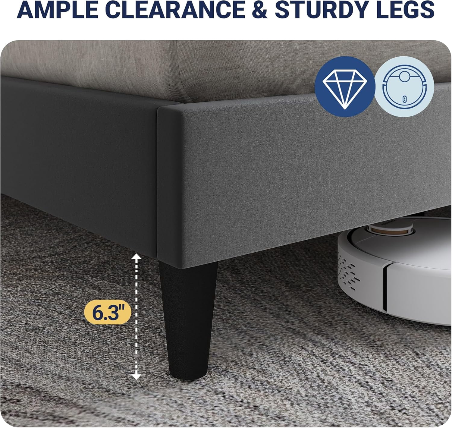 Allewie Velvet Queen Size Upholstered Bed Frame with Wingback Storage Headboard & Charging Station, Platform Bed with Diamond Tufted Design & Gold Trim, No Box Spring Needed, Easy Assembly, Grey