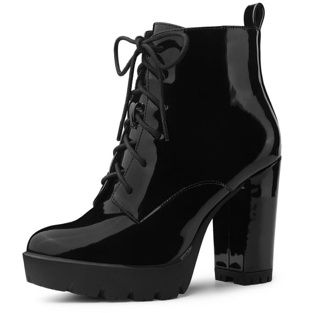 Unique Bargains Bottes de Combat à Plateforme à Lacets à Talon Épais à la Cheville pour Femmes