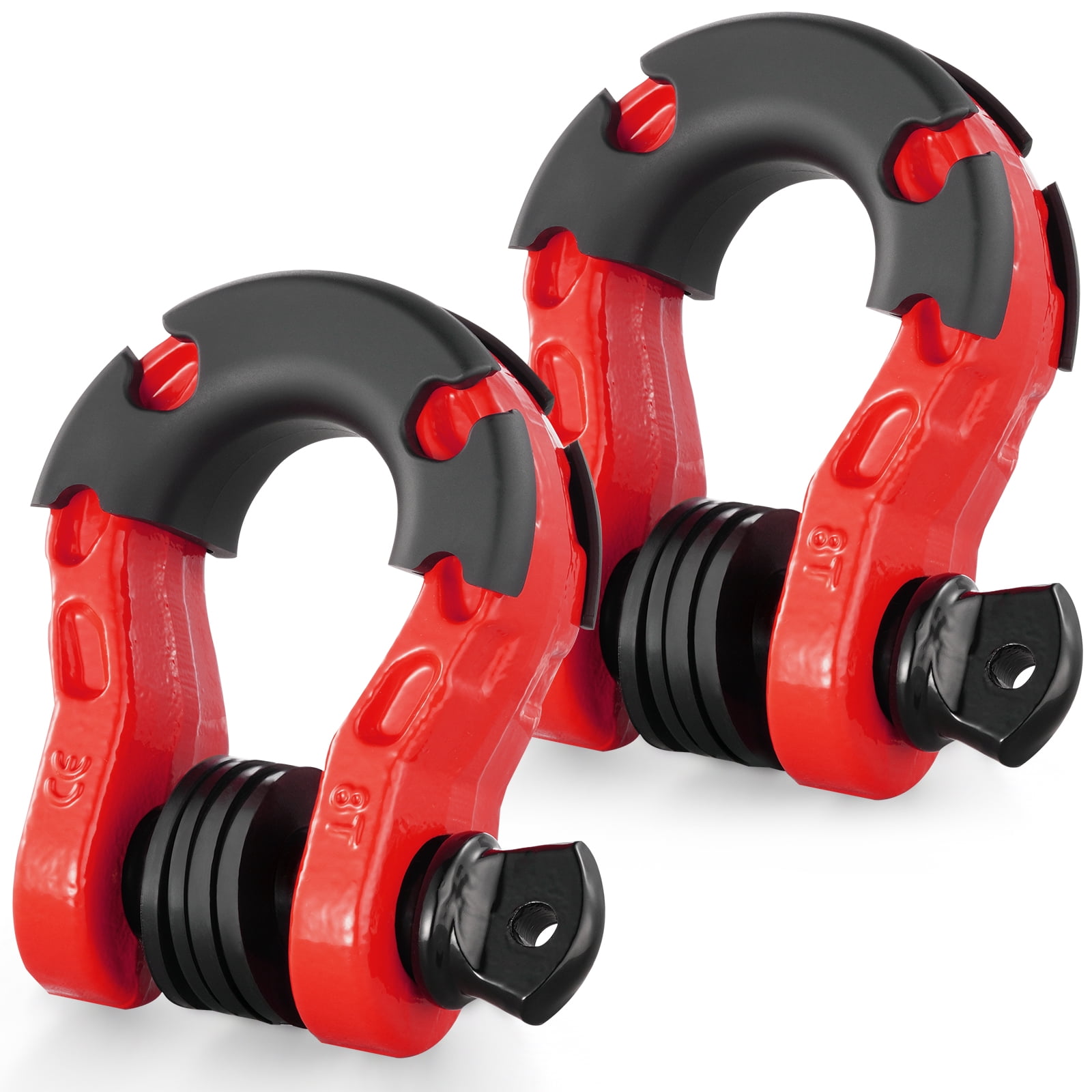 KFFKFF 3/4" D-Ring Shackle, 2-Pack, Alloy Steel, 66139 lbs (30 Ton) Break Strength, 7/8" Screw Pin, Includes Isolators & Washers, Durable Recovery Gear for Off-Road Vehicles, Jeep, Truck - Red