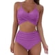 thumbnail image 2 of Sunloudy - Traje de baño de dos piezas para mujer, tops de bikini con tirantes finos de color sólido + bragas de bikini con estampado de leopardo Sunloudy S M L XL XXL, 2 of 9