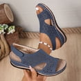 thumbnail image 3 of Sandals for Women Peep Toe Splice Hollow out Low Wedge Platform Slingback Ankle Strap Slip on Summer Orthopedic Shoes Navy Size 9.5, 3 of 7