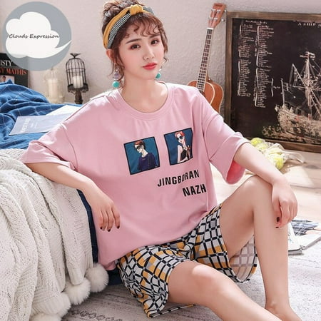 

QWZNDZGR Summer New Pyjamas Cotton Cartoon Women s Pajama Sets Couple Sleepwear Mujer Pyjamas Nightwear Men s Pajamas 3XL Home Clothing