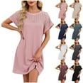 thumbnail image 2 of gakvbuo Summer Dress For Women Mini Dress T-Shirt Dress Women's Casual Solid Color Round-Neck Short Sleeve Home Short Sleepshirts, 2 of 9