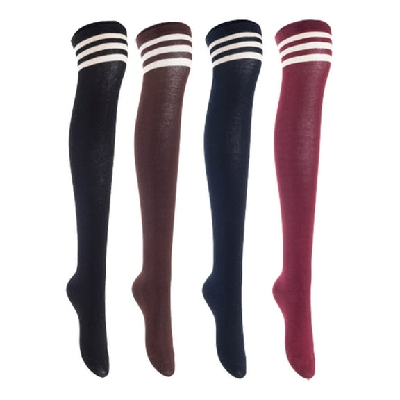 Lian LifeStyle Women's 4 Pairs Adorable Comfortable Soft Thigh High Over Knee High Cotton Socks, Size 6-9, JMYP1022 Black, Coffee, Navy, Wine