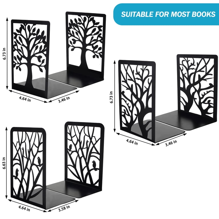 Cyrico Metal Tree Bookends, 3 Pairs, Black photo 5