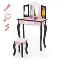 thumbnail image 1 of Costway Kids Vanity Set Toddler Makeup Table & Stool with Tri-folding Mirror Drawer Pink&Black, 1 of 10