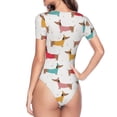 thumbnail image 3 of Uemuo Dachshund Dog Puppy Pattern Women's One Piece Short Sleeve Swimsuit Rash Guard Surfing Modest Quick-drying Swimsuit Beach Essentials-X-Large, 3 of 9