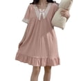 thumbnail image 1 of Vestido de dormir de las mujeres de manga corta de encaje arco decoración lindo estilo dulce pijamas vestido para el verano, 1 of 8