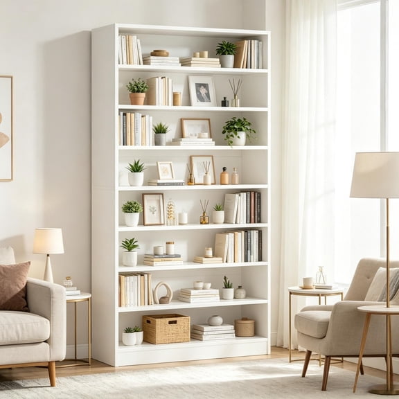 Minimalist Storage Bookshelf, E1 Particle Board Display Cabinet with Anti-Tip Device & Non-Slip Pads, Space-Saving Organizer for Living Room Bedroom Office