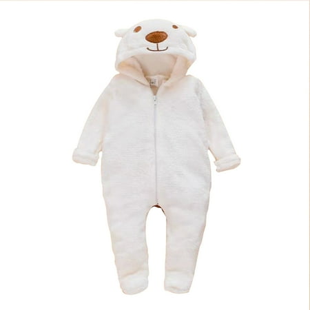 

Newborn Baby Cartoon Ear Hooded Fleece Jumpsuit Toddler Baby Boys Girls Soild Color Plush Cute Bear Ears Winter Warm Thick One-Piece Warmer Snowsuit Fleece Footed Snowsuit Onesies Outfits