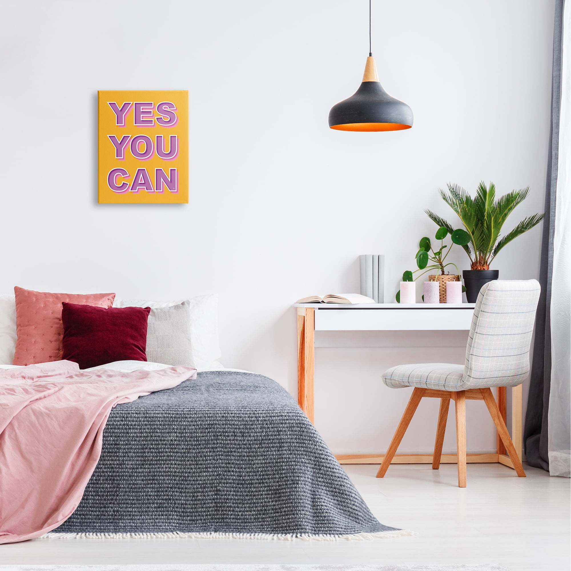 Stupell Industries Yes You Can Purple & Yellow Typography Painting Gallery Wrapped Canvas Art Print Wall Art, 16 x 20