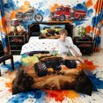 thumbnail image 2 of meiyoeat Graffiti Monster Truck Twin Comforter Sets 2pcs,Checkered Race Flag Bedding Set,orange green,Reversible,1 Comforter and 1 Pillowcase, 2 of 6