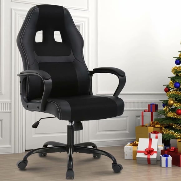 Dkelincs Chaise de Jeu Chaise de Jeu Réglable Chaise d'Ordinateur en Cuir PU Dossier Haut Chaise de Bureau avec Roues Pivotantes à 360° et Soutien Lombaire pour Ado, Noir