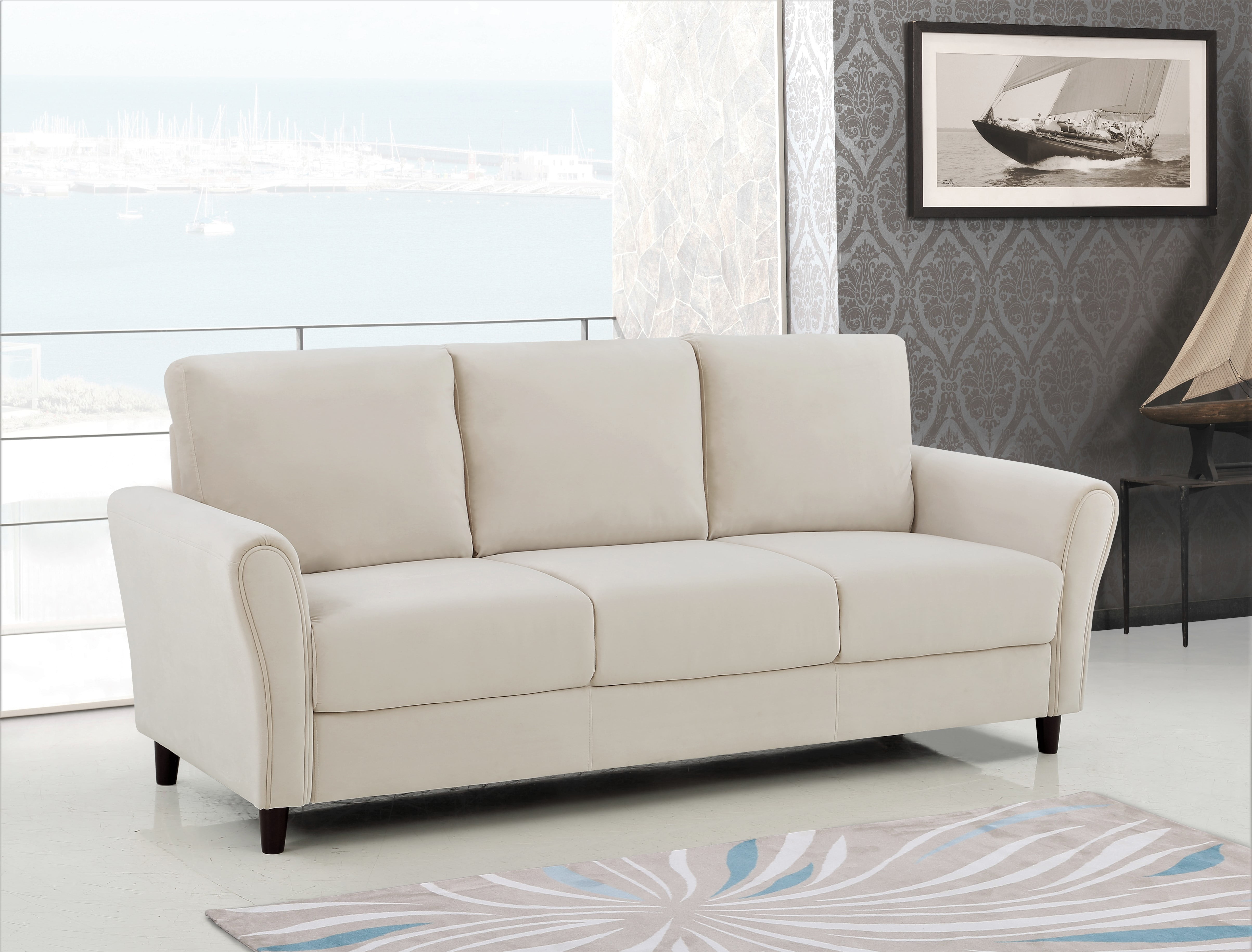 Uspridefurniture Corel 80.31" Flared Arm Ivory Velvet Sofa