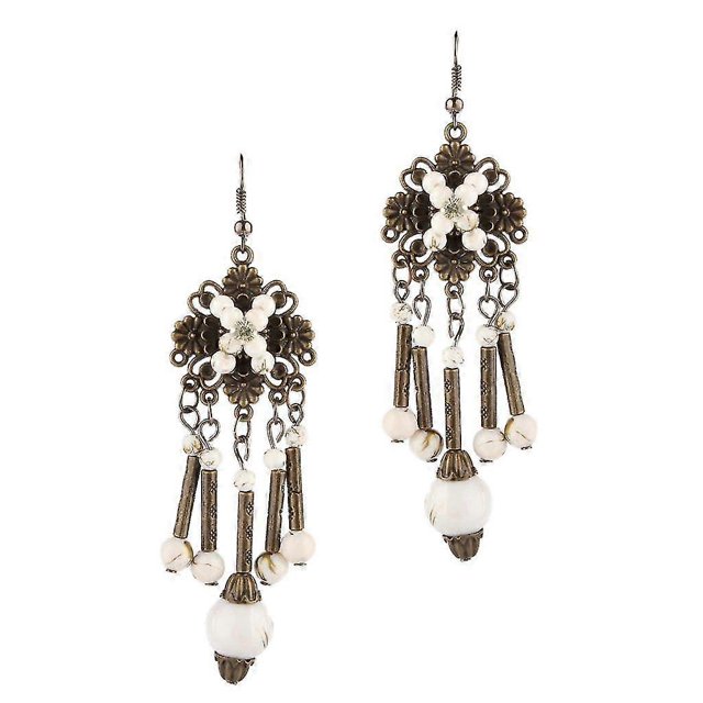 Ethnic Folk Style Hollow Out Long Tassel Beads Dangle Stud Earrings Blue------Product code 60548