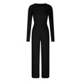 thumbnail image 6 of ZACPNCV Women's Casual Loose Solid Color Linen Shirt Long Sleeved Pants Set Black, 6 of 6