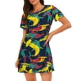 thumbnail image 1 of Balery Colorful Sharks Camisón de manga corta con cuello redondo para mujer, cómodo y elegante., 1 of 6