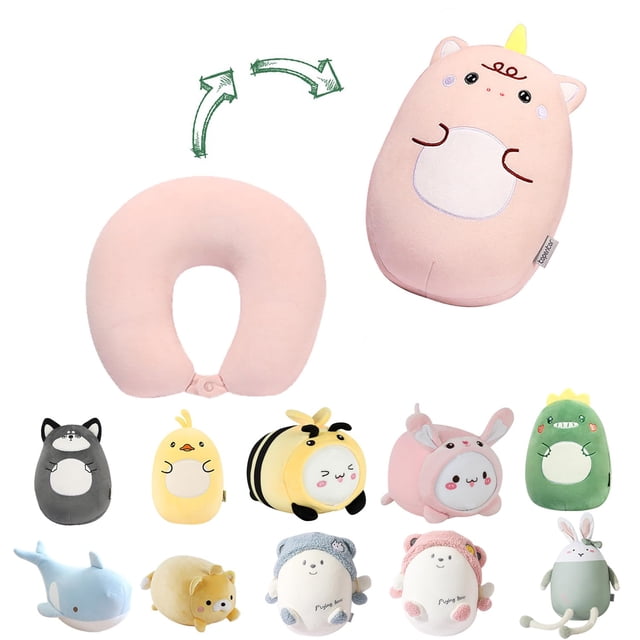 Almohada de viaje stocaggio Kids 2 en 1 con cuello deformable, unicornio rosa
