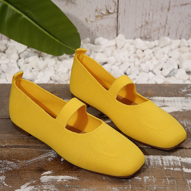 low heel wide toe box dress shoes for women RUIYANQI Flats Comfortable Breathable Knit Square Toe Trendy Business Casual Office Slip-On Sandals White breathable knit fabric A list of dressy wide