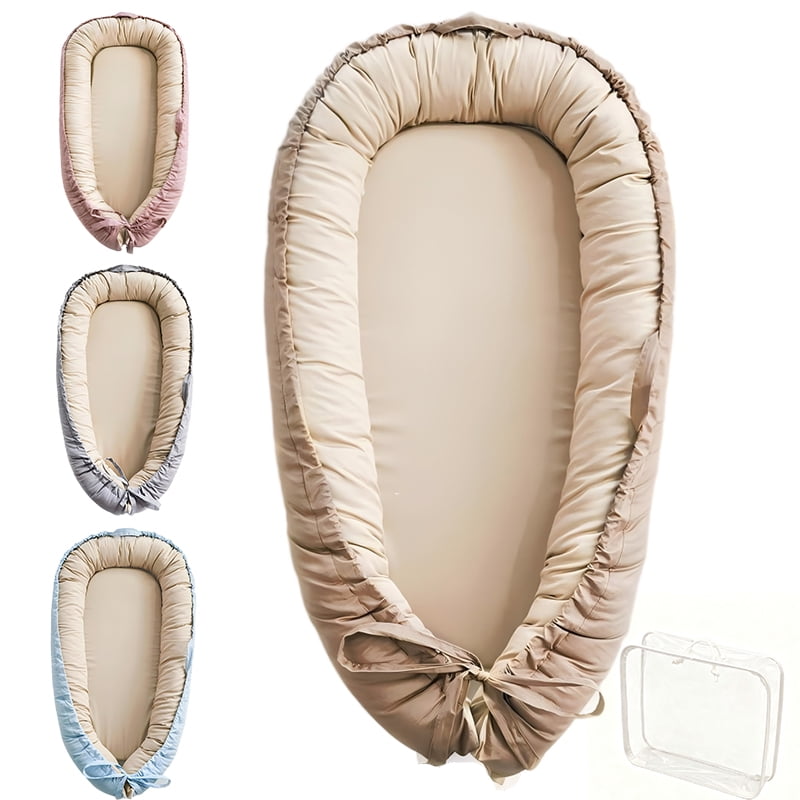 LOVE MAGE Baby Playmat for 0-24 Months, Portable Infant Lounger with Carry Handle – light brown