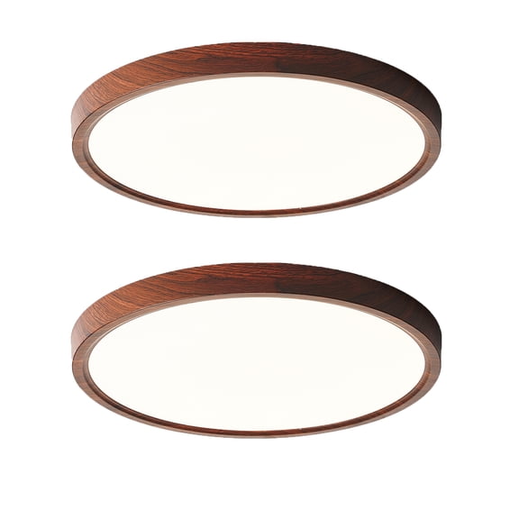 HEYAN Walnut Wood Flush Mount Ceiling Light Fixture,12 Inch Dimmable LED Ceiling Light with 3000K-4000K-6000K Selectable Flat Low Profile Round Ceiling Lights for Bedroom Hallway Laundry (2 Pack)