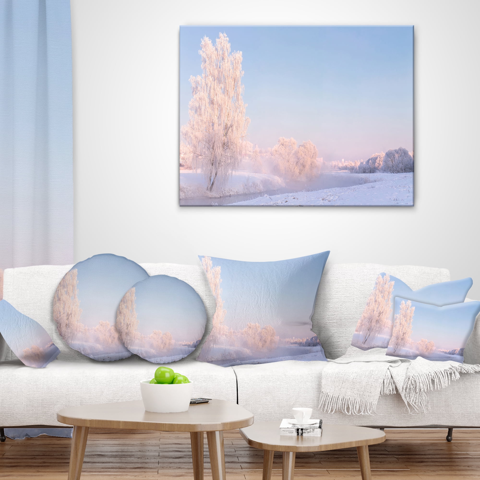 Designart White Crystal Tree and Landscape - Landscape Printed Throw Pillow - 18x18
