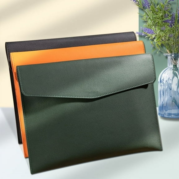 A4 Leather Document Folder, Waterproof Business File Organizer with Snap Closure, Portable Portfolio Case for Office and Tablet