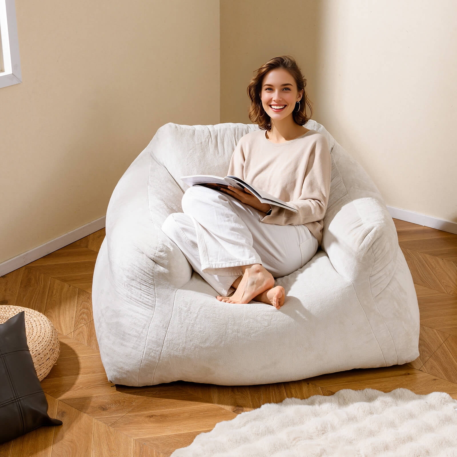 Costway Bean Bag Chair for Adults Plush Lazy Sofa with Ultra-soft Velvet Cover Beige