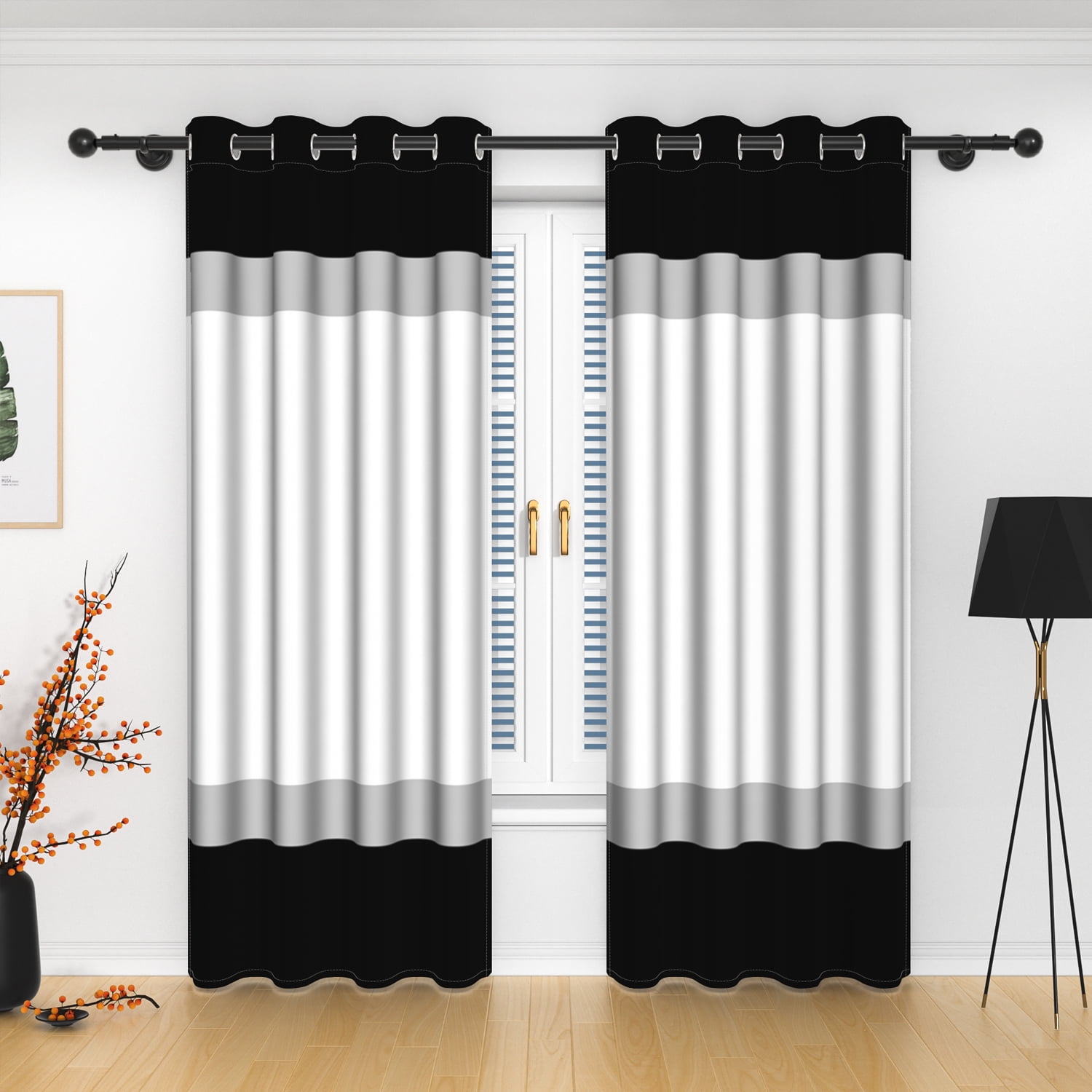 Lfeey Black White Blackout Curtains, Set of 2, Room Darkening for Living Room/Bedroom, 42x84 inches