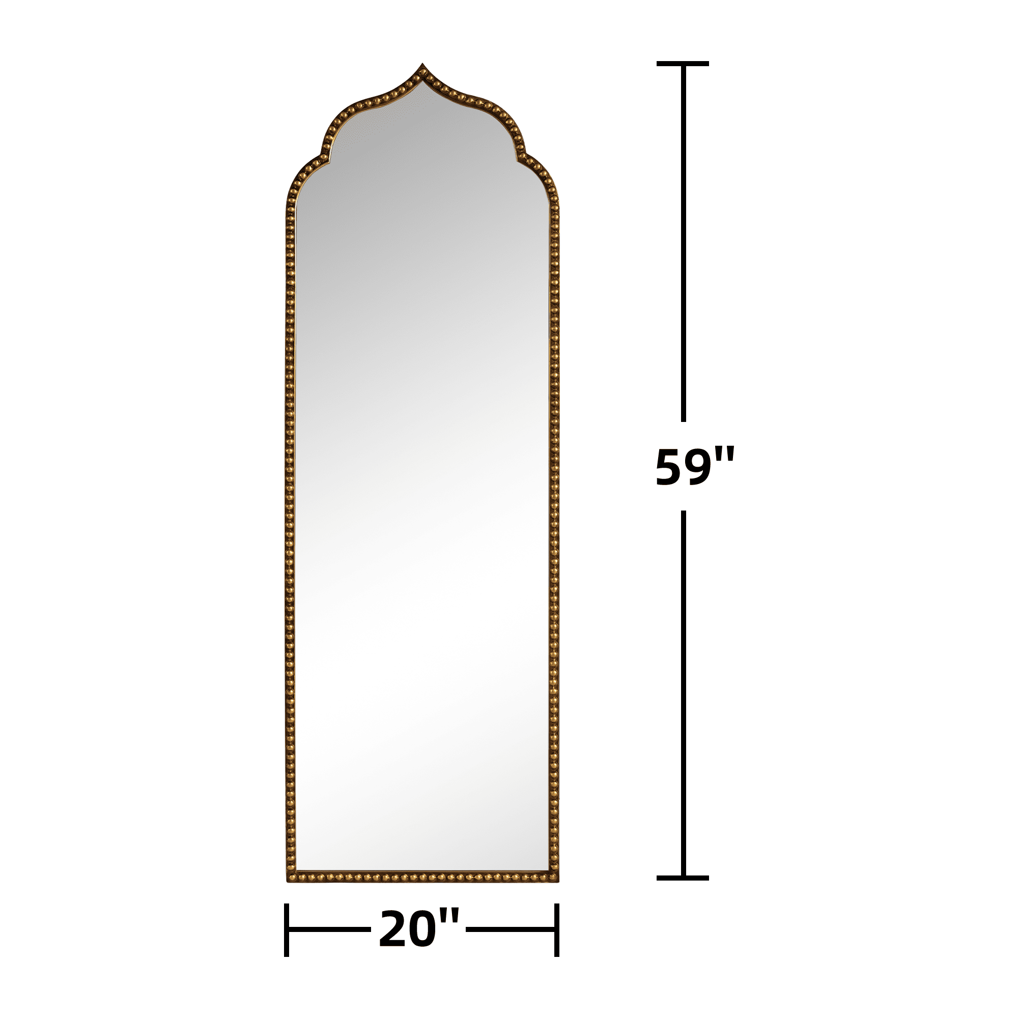 MAYEERTY 59"×20" Gold Iron Arched Full-Length Mirror Right Angles, Thai Bead Decoration for Bedroom