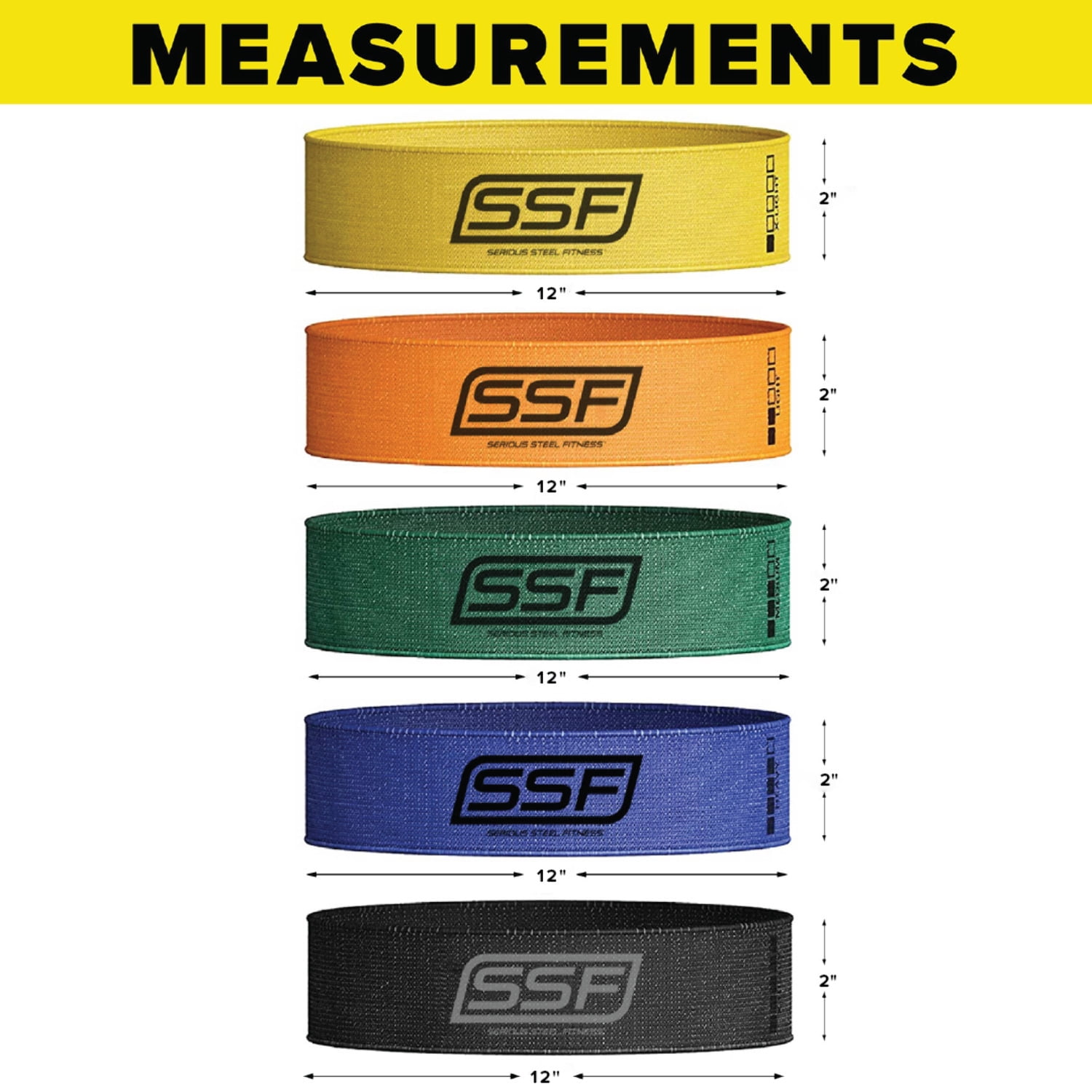 Serious Steel Fitness Fabric Mini Loop Resistance Band Set Booty Bands That Dont Slip or Roll (Set of 5 X-Light tension to X-Heavy Tension)
