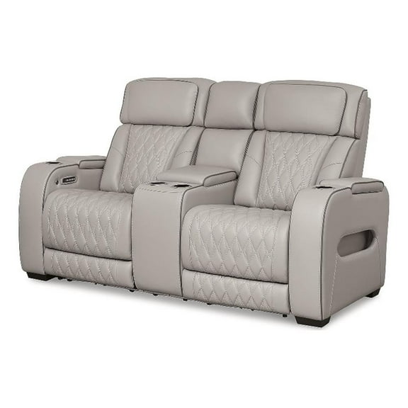 Bowery Hill Contemporary Gray Power Reclining Loveseat with Console