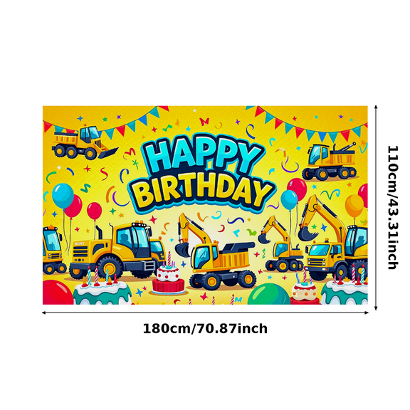 Colorful Construction Vehicle Themed Happy Birthday Backdrop Banner Party Decorations Background for Birthday Party Photography Props Kids Celebrations