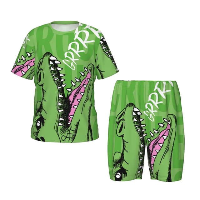 Fotbe CROCODILE HEAD Pijama Estampada de 2 Piezas para Niños – Ropa de Dormir de Manga Corta Cómoda para Niños y Niñas, Camiseta y Shorts de Algodón-Small