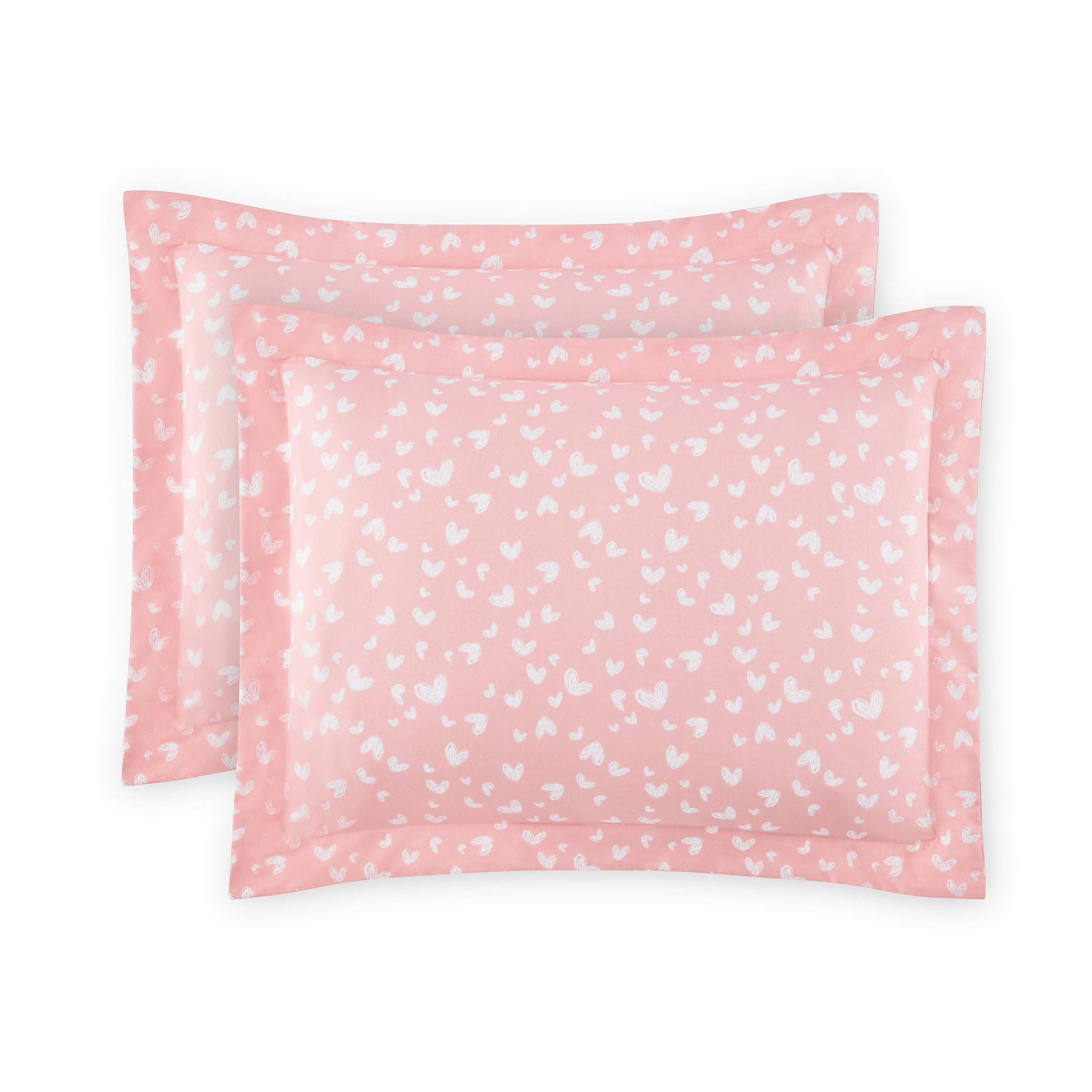 Mainstays All in One Reversible Comforter and Sheet set- 7 Piece, Queen, Pink and White Heart