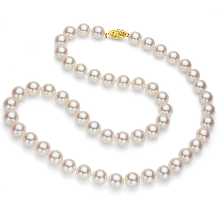 7.5-8mm White Perfect Round Akoya Pearl 18" Necklace with 14kt Yellow Gold Clasp by ADDURN
