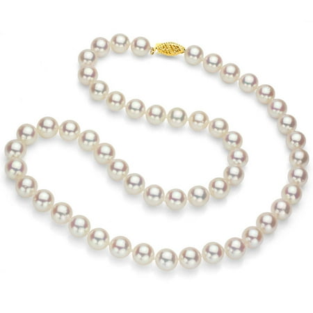 7.5-8mm White Perfect Round Akoya Pearl 18 Necklace with 14kt Yellow Gold Clasp