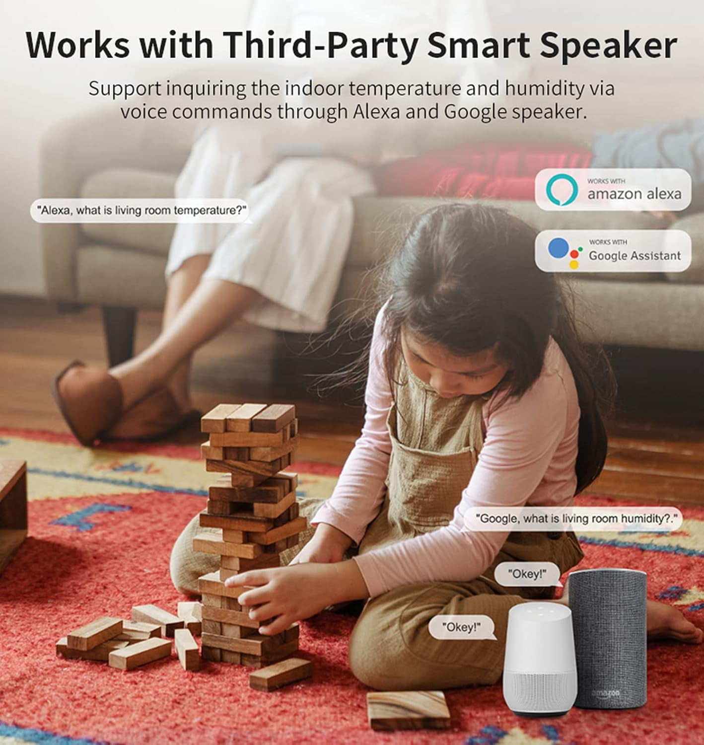WiFi Temperature Humidity Sensor: Wireless Temperature Humidity Monitor with App Alert, Free Data Storage Export, Smart Indoor Thermometer Hygrometer Compatible with Alexa Google Assistant
