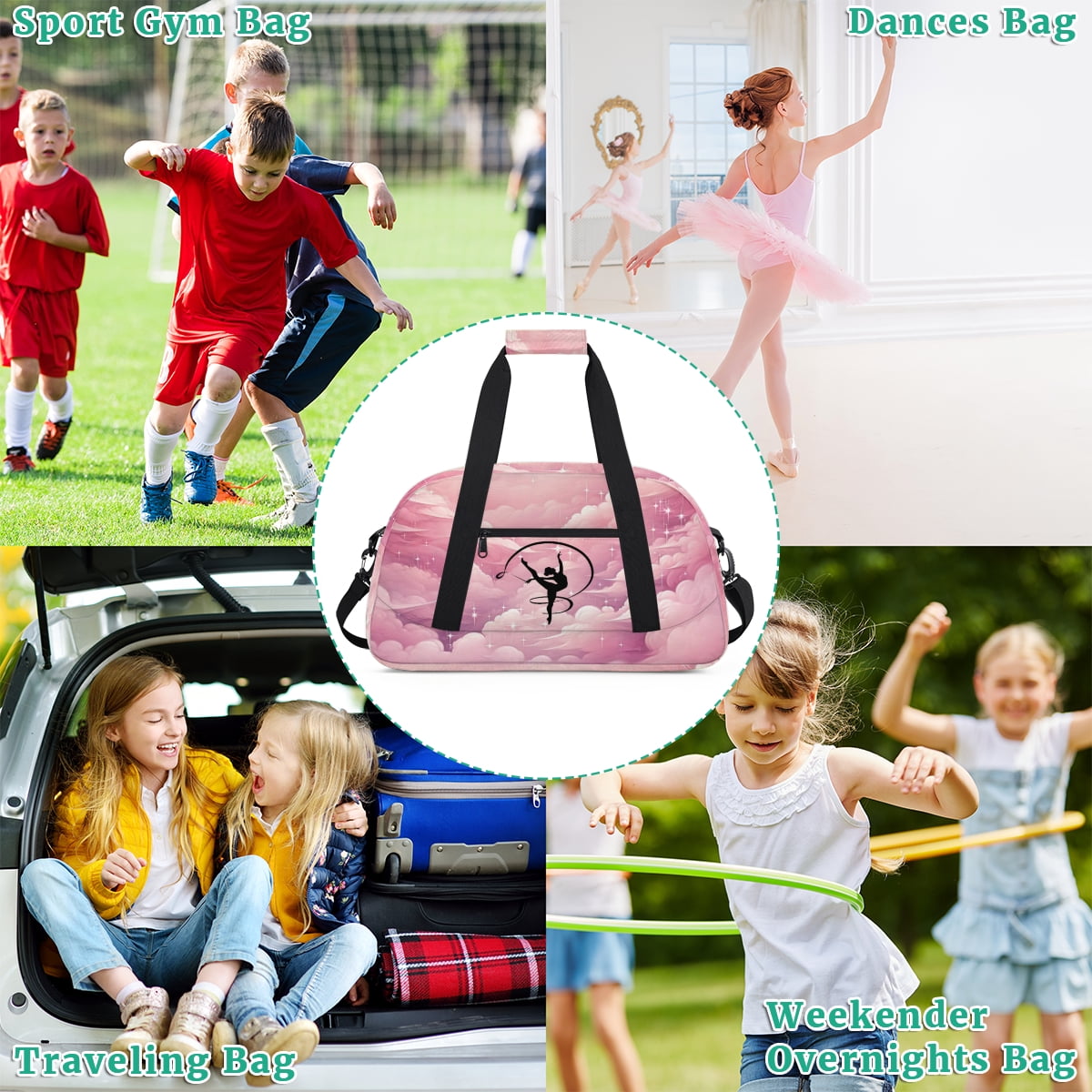 Qzjjjmy Dance Gymnastics Bag for Girls Duffle Bag Dance Travel and Gymnastics Tote Bag for Kids