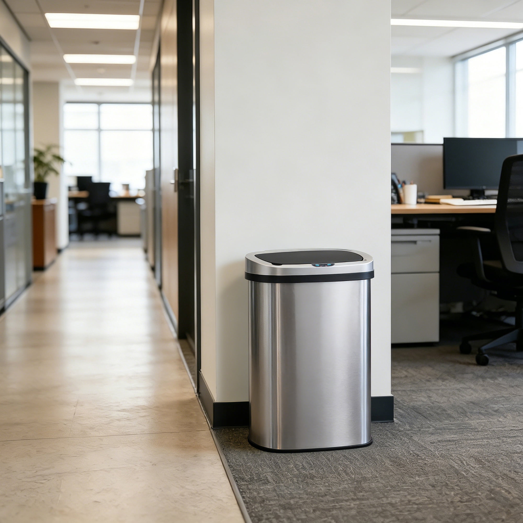 Innovaze 13 Gallon Touchless Motion Sensor Stainless Steel Garbage Can with Durable Plastic Lid , Oval, Silver