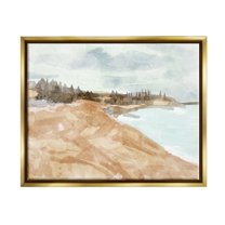 Stupell Abstract Sandy Beach Coastal Landscape Landscape Painting Gold Floater Framed Art Print Wall Art