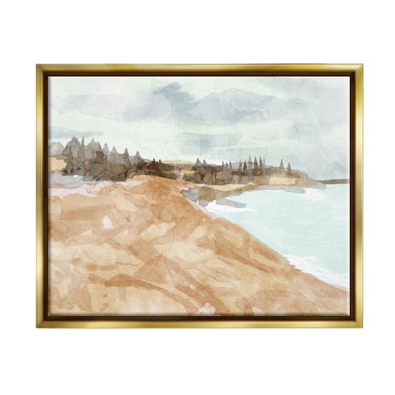 Stupell Abstract Sandy Beach Coastal Landscape Landscape Painting Gold Floater Framed Art Print Wall Art
