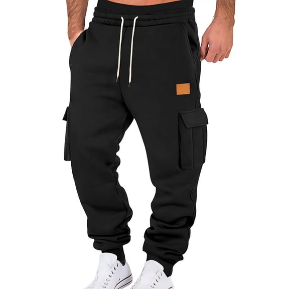 Men's Fleece Sweatpants Warm Winter Pants Athletic Drawstring Jogger Pants with Pockets,Black XXL
