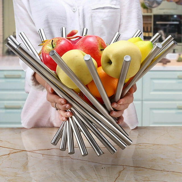 Xihbxyly Cesta de Frutas de Acero Inoxidable, Diseño Plegable para Fácil Almacenamiento, Mantiene La Fruta Fresca Por Más Tiempo, Multiusos para Frutas, Verduras y Pan, Duradera y Antioxidante, 38 X