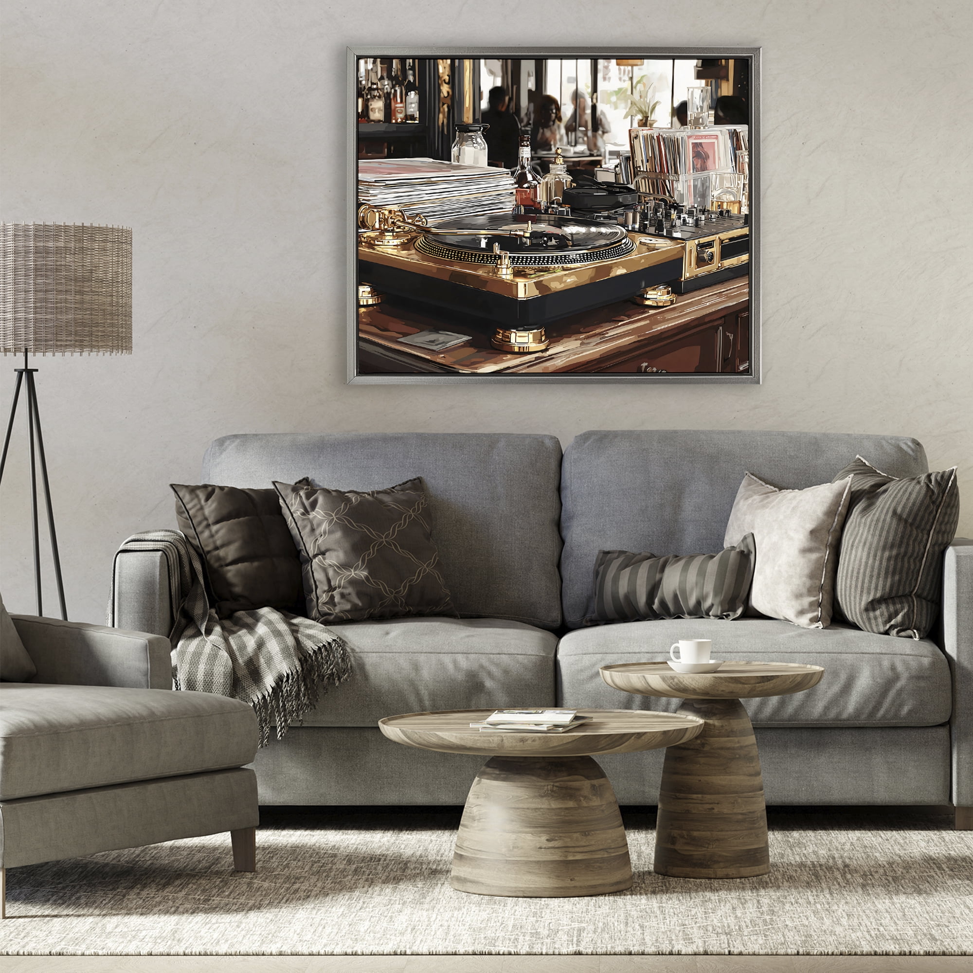 Stupell Industries Work Place Vintage Gold Turntable Gray Framed Floater Canvas Wall Art, design by Franklyn Gregory