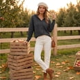 thumbnail image 5 of Women Hooded Button Front Knit Cardigan Top Drawstring Long Sleeve Loose Soft Sweater, M, 5 of 9