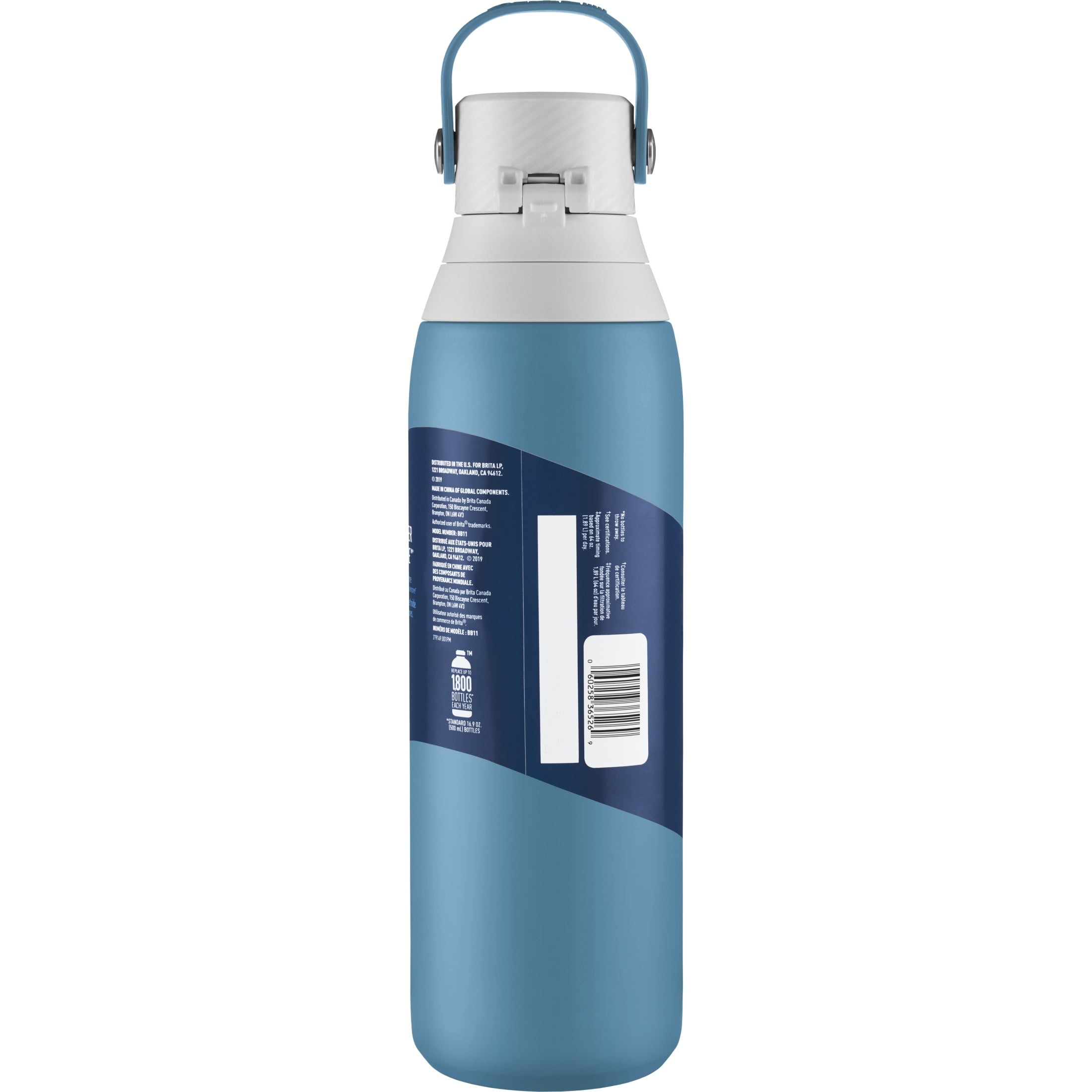 Brita Premium Stainless Steel Leak Proof Filtered Water Bottle, Blue Jay, 20 fl oz