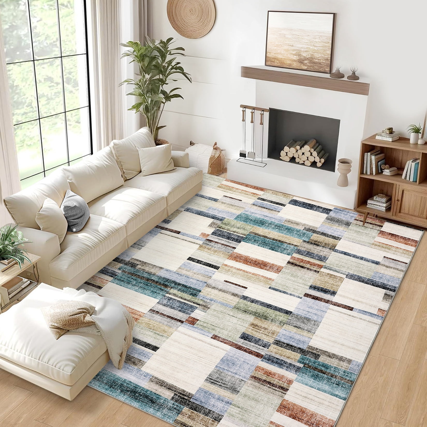 Garvee Geometric Area Rug 9x12 Modern Washable Rug for Living Room, Non-Slip Stain Resistant Indoor Carpet for Bedroom Dining Room Office, Colorful