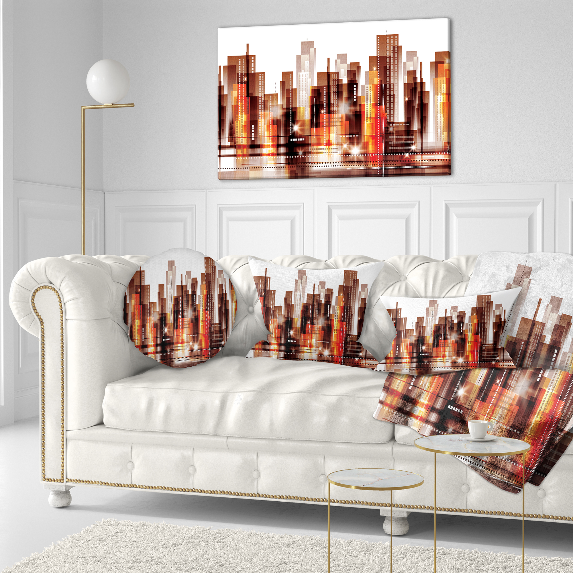 Designart Brown City Skyline - Cityscape Throw Pillow - 12x20